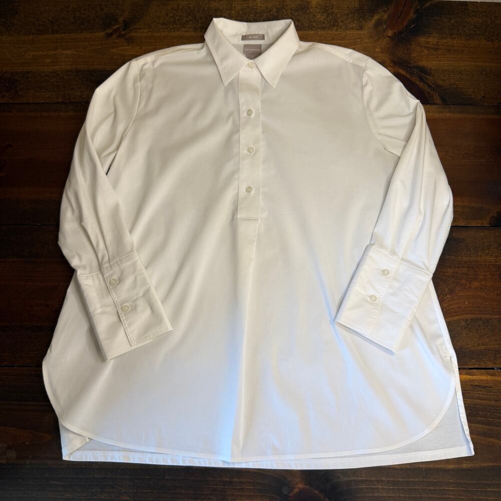 Chico's White No Iron Cotton Blend Popover Shirt Blouse Women's size 0 US 4/6